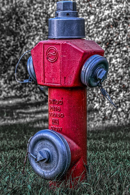 hydrant, technology, metal, sprinkler, connection, valve, water dispenser, fire fighting water, lid, red, gray